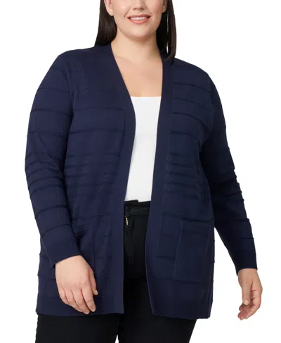 Melissa Paige Plus Size Textured Stripe Cardigan Sweater In Blue