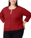 Melissa Paige Plus Size Textured Stripe Cardigan Sweater In Blue