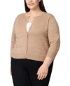 Melissa Paige Plus Size Textured Stripe Cardigan Sweater In Brown