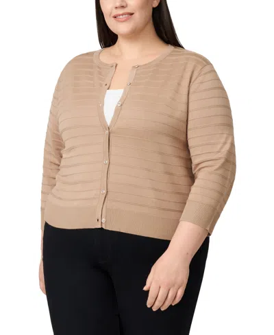 Melissa Paige Plus Size Textured Stripe Cardigan Sweater In Brown