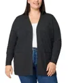 Melissa Paige Plus Size Ribbed-trim High-low Cardigan Sweater In Black