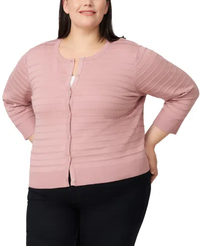 Melissa Paige Plus Size Textured Stripe Cardigan Sweater In Pink