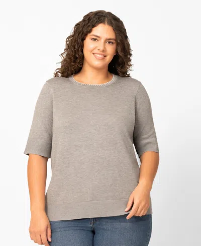Melissa Paige Plus Size Whip Stitch Elbow-sleeve Knit Sweater, Macy's Exclusive In Gray