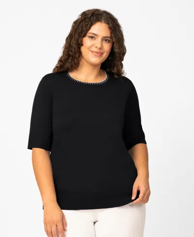 Melissa Paige Plus Size Whip Stitch Elbow-sleeve Knit Sweater, Macy's Exclusive In Blue