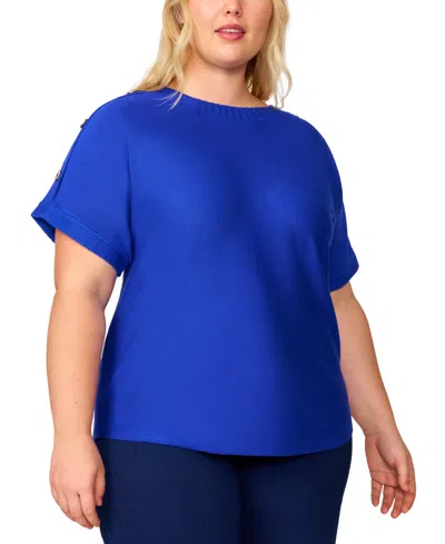MELISSA PAIGE PLUS SIZE ZIGZAG-TRIM BUTTON-SHOULDER SWEATER, EXCLUSIVELY AT MACY'S