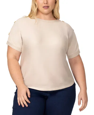 MELISSA PAIGE PLUS SIZE ZIGZAG-TRIM BUTTON-SHOULDER SWEATER, EXCLUSIVELY AT MACY'S