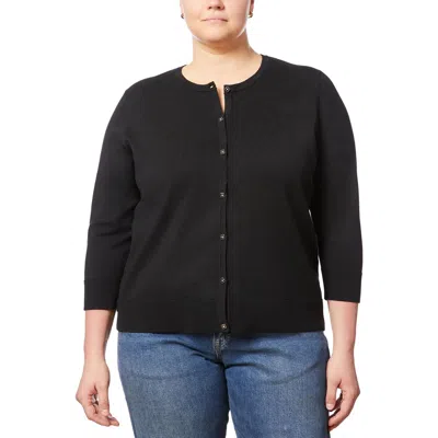 Melissa Paige Plus Womens Solid Viscose Cardigan Sweater In Black