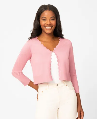 Melissa Paige Women's 3/4-sleeve Scalloped Cropped Cardigan In Pink