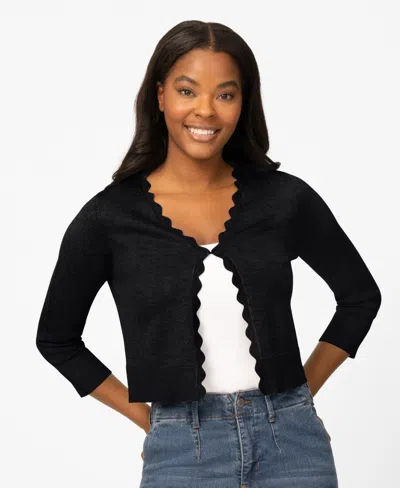 Melissa Paige Women's 3/4-sleeve Scalloped Cropped Cardigan In Black