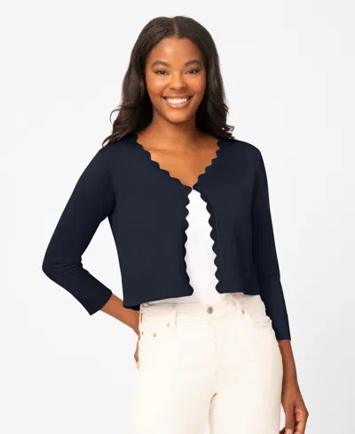 Melissa Paige Women's 3/4-sleeve Scalloped Cropped Cardigan In Blue