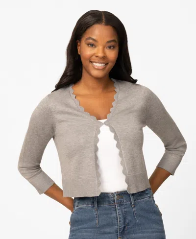Melissa Paige Women's 3/4-sleeve Scalloped Cropped Cardigan In Gray