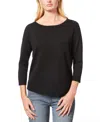 Melissa Paige Petite Crewneck Rib-knit Long-sleeve Sweater In Jet Black