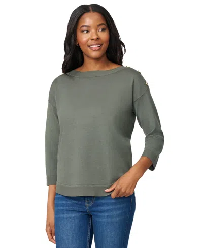 Melissa Paige Women's Boat-neck Button-shoulder Sweater In Green