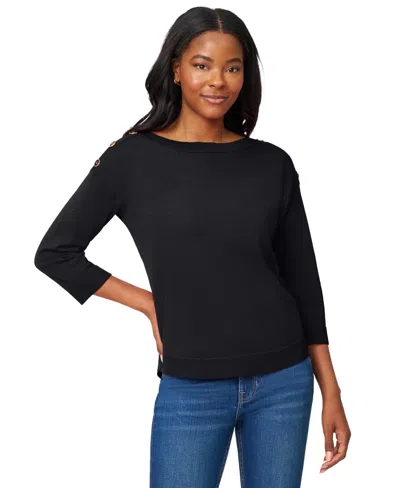 Melissa Paige Women's Boat-neck Button-shoulder Sweater In Black