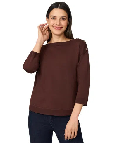 Melissa Paige Women's Boat-neck Button-shoulder Sweater In Brown