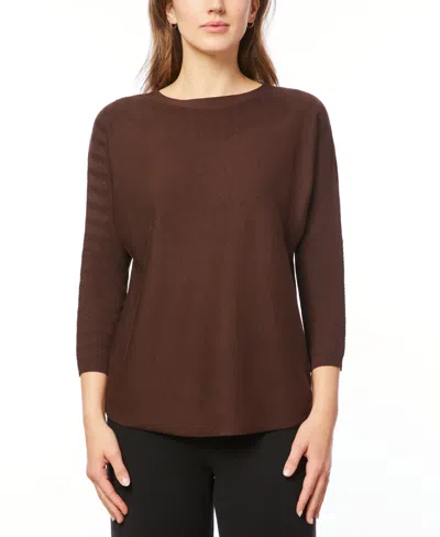 Melissa Paige Women's Boat-neck Chevron-stitch Dolman-sleeve Sweater In Brown
