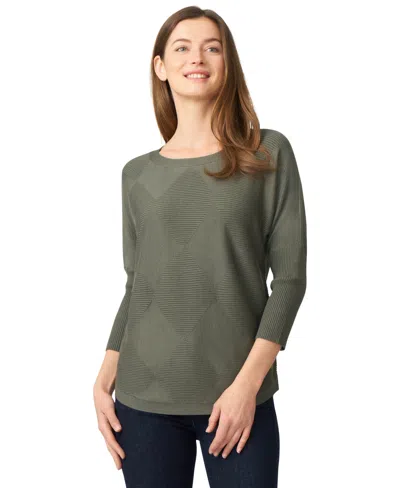 Melissa Paige Women's Boat-neck Diamond-knit Dolman-sleeve Sweater In Green