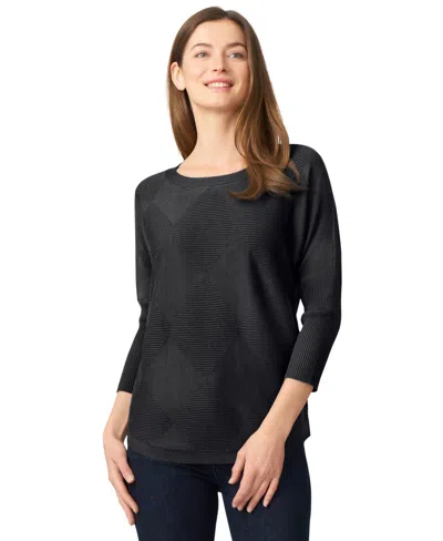 Melissa Paige Women's Boat-neck Diamond-knit Dolman-sleeve Sweater In Black