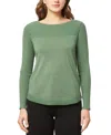 Melissa Paige Petite Wide-neck Long-sleeve High-low-hem Sweater In Green