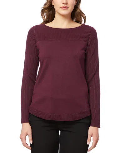 Melissa Paige Women's Petite Boat Neck Long-sleeve Sweater In Cabarnet Red