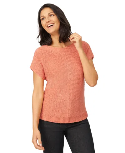 Melissa Paige Women's Button-back Short-sleeve Tape-yarn Sweater In Canyon Clay