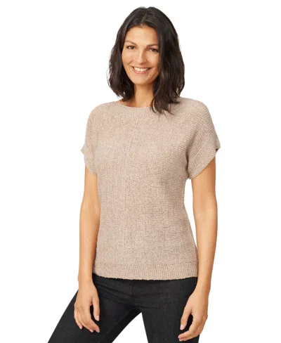 Melissa Paige Women's Button-back Short-sleeve Tape-yarn Sweater In Oxford Tan