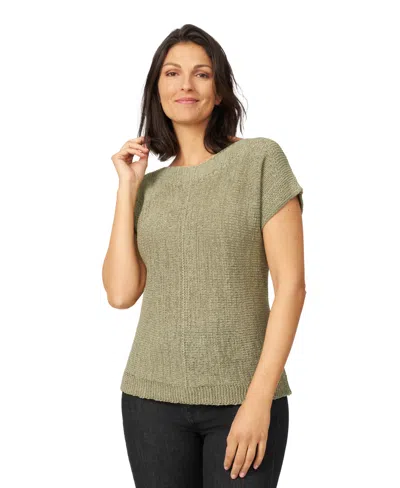 Melissa Paige Women's Button-back Short-sleeve Tape-yarn Sweater In Tea