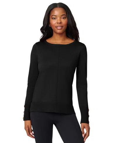 Melissa Paige Women's Button-cuff Lightweight Tunic Sweater In Black