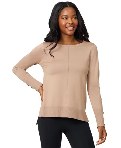 Melissa Paige Women's Button-cuff Lightweight Tunic Sweater In Brown