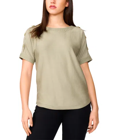 Melissa Paige Women's Button Detail Dolman Short-sleeve Sweater, Regular & Petite In Tea