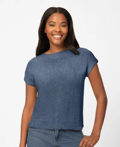 Melissa Paige Women's Button-back Short-sleeve Tape-yarn Sweater In Blue