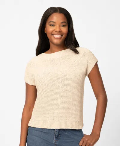 Melissa Paige Women's Button-back Short-sleeve Tape-yarn Sweater In Neutral