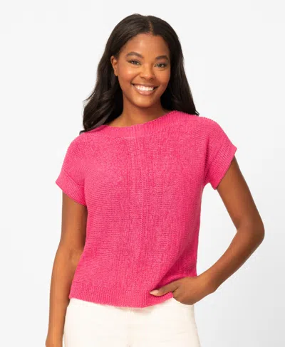 Melissa Paige Women's Button-back Short-sleeve Tape-yarn Sweater In Pink