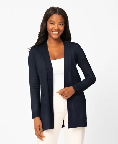 Melissa Paige Women's Cable-trim Open-front Long Cardigan In Blue