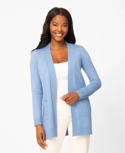 Melissa Paige Women's Cable-trim Open-front Long Cardigan In Blue