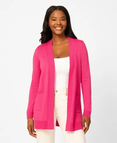 Melissa Paige Women's Cable-trim Open-front Long Cardigan In Pink