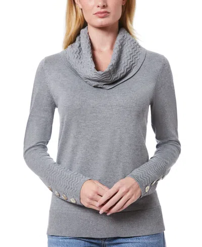 Melissa Paige Women's Chevron-trimmed Cowl-neck Sweater In Heather Grey