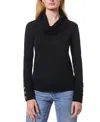Melissa Paige Women's Chevron-trimmed Cowl-neck Sweater In Jet Black