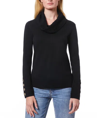 Melissa Paige Women's Chevron-trimmed Cowl-neck Sweater In Jet Black