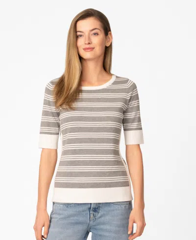 Melissa Paige Women's Contrast Stripe Boat Neck Sweater In Brown