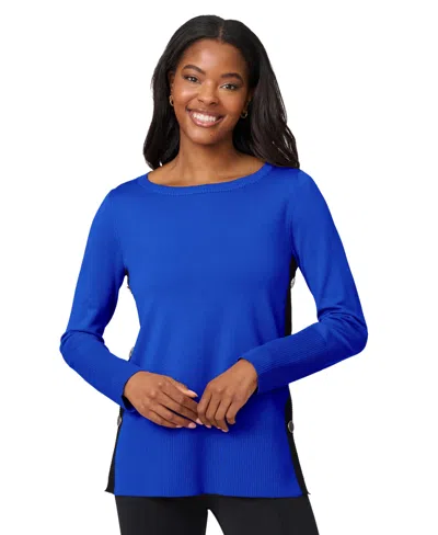 Melissa Paige Women's Contrast-trim Side-button Tunic Sweater In Blue