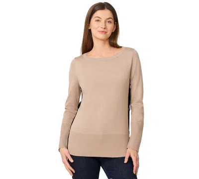 Melissa Paige Women's Contrast-trim Side-button Tunic Sweater In Brown