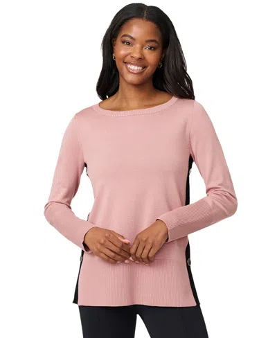 Melissa Paige Women's Contrast-trim Side-button Tunic Sweater In Pink