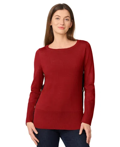 Melissa Paige Women's Contrast-trim Side-button Tunic Sweater In Red