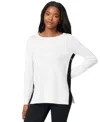 Melissa Paige Women's Contrast-trim Side-button Tunic Sweater In White