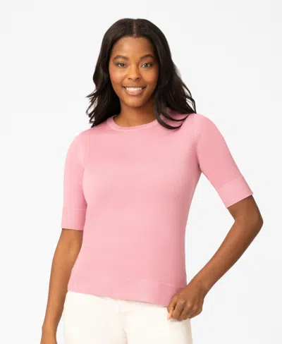 Melissa Paige Women's Crew-neck Elbow-sleeve Fine-gauge Sweater In Pink