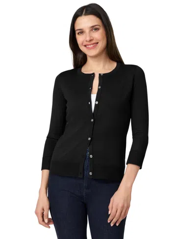 Melissa Paige Women's Crewneck Button-front Cardigan In Black