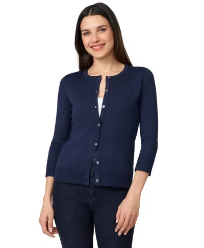 Melissa Paige Women's Crewneck Button-front Cardigan In Blue