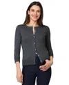 Melissa Paige Petite Crewneck 3/4-sleeve Cardigan Sweater In Gray
