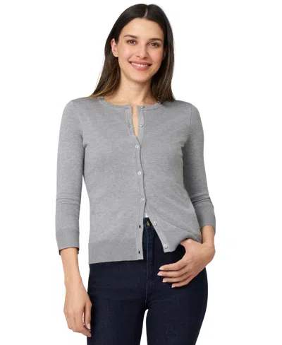 Melissa Paige Women's Crewneck Button-front Cardigan In Gray